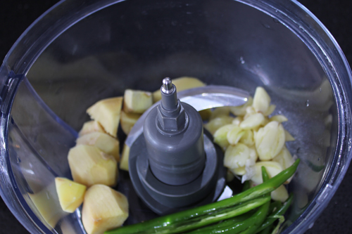 Jacican green tomato kasoundi recipe make ginger garlic paste in food processor