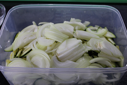 mix onion and zucchini together